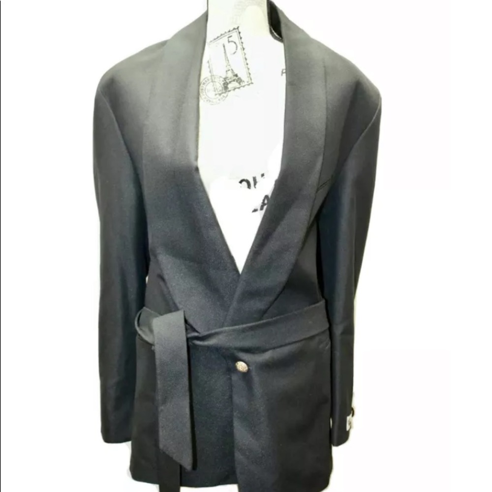 VTG Falcone Women’s Black Belted One Button Blazer L